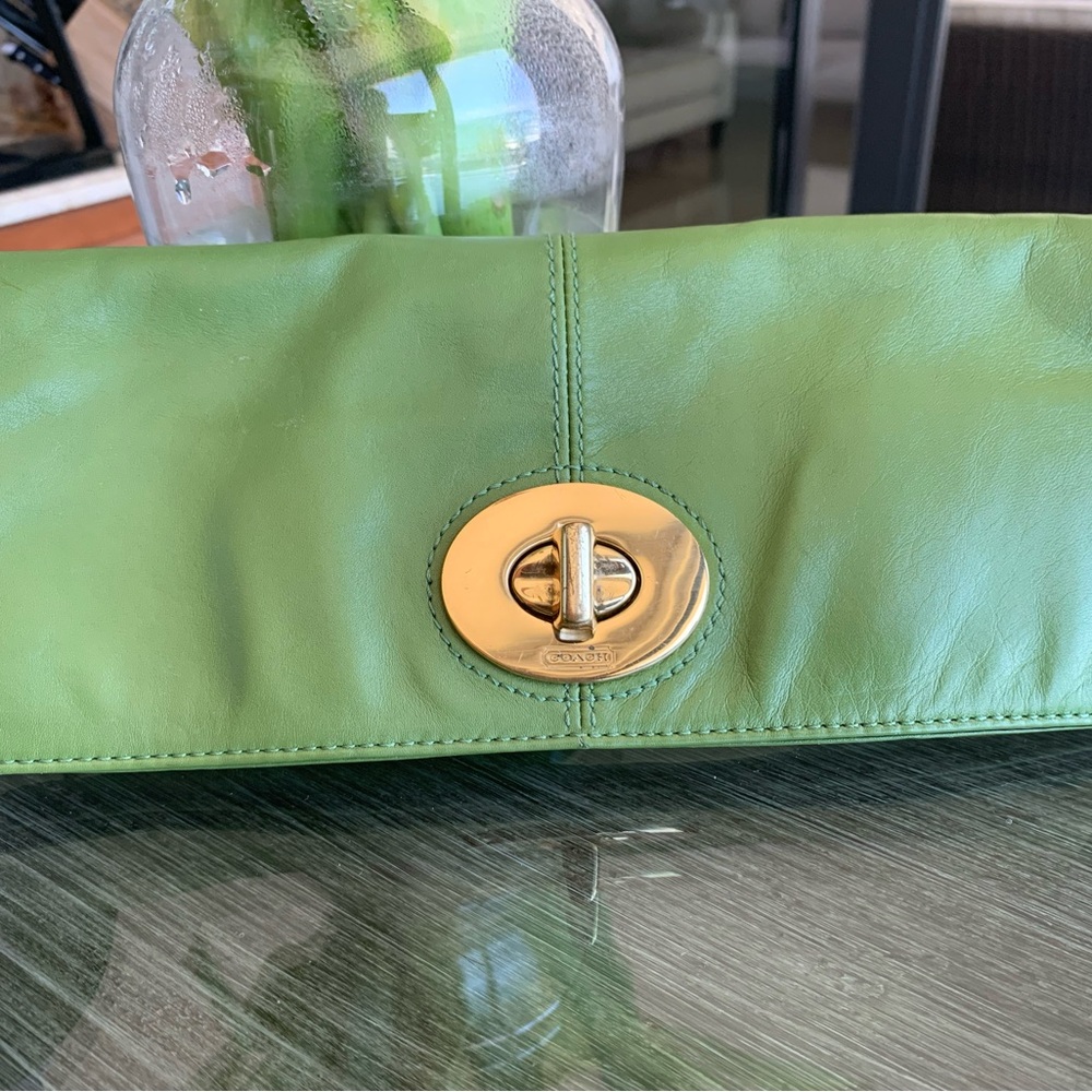 Coach Green and Gold Wristlet with Vintage Turnlock